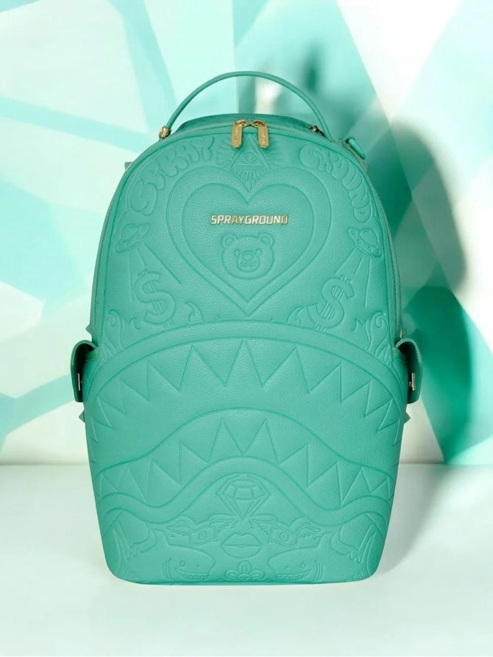 Sprayground Teal Embossed Heart & Shark Backpack